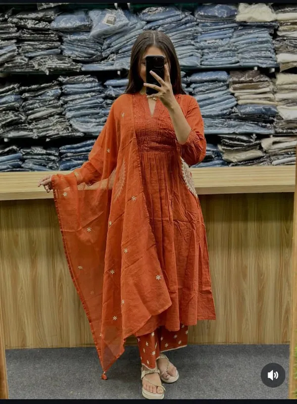 Women's_Rust_Embroidered_Cotton_Kurta_Pant_Dupatta_Set