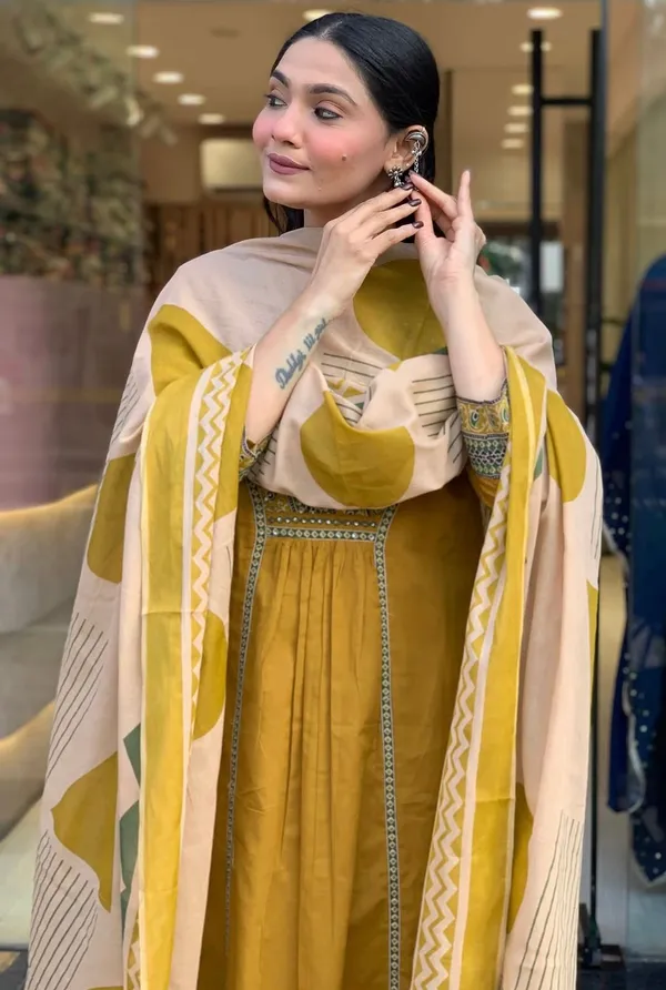 Yellow_Cotton_Premium_Kurta_Dupatta_Set_For_Women