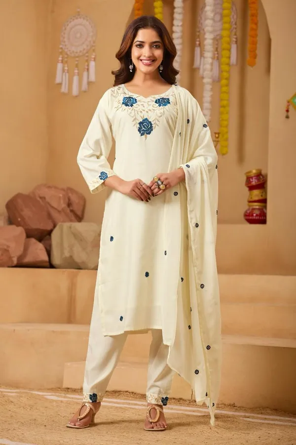 Women’s_Cream_Floral_Embroidered_Kurta_Pant_Dupatta_Set