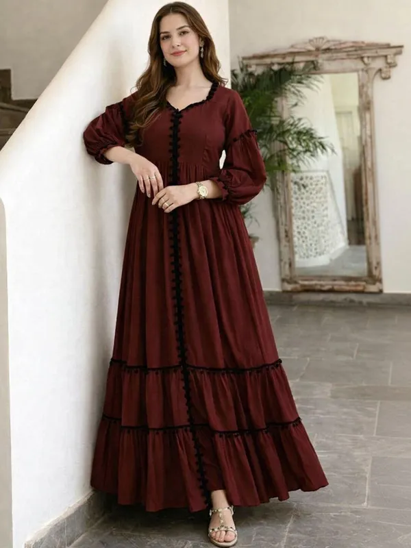 Puff_Sleeve_Ruffled_A-Line_Maxi_Dress