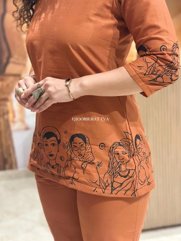 Rust_Artistic_Print_Co-Ord_Set_For_Women