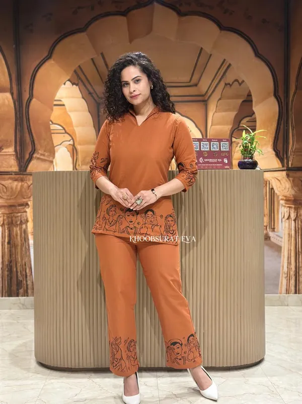 Rust_Artistic_Print_Co-Ord_Set_For_Women