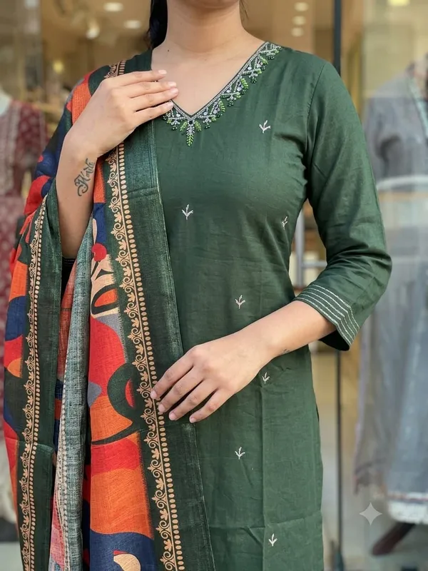 Royal_Green_Floral_Embroidered_Kurta_Pant_Dupatta_Set