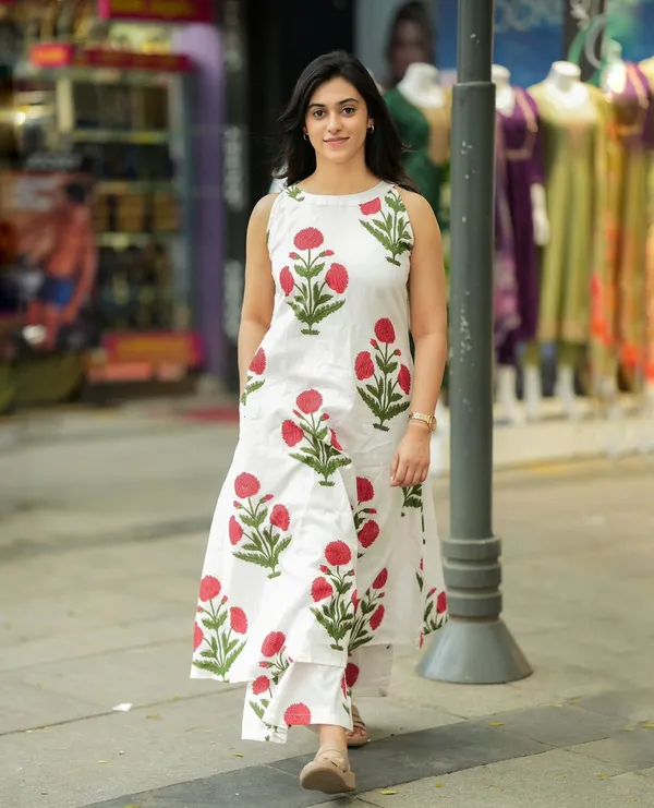 White_Floral_Printed_Cotton_Kurta_Palazzo_Co-Ord_Set_for_Women