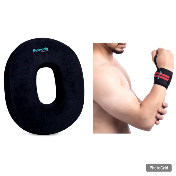 Red_&_Black__Cotton_Gym_Wrist_Band_&_PU_Foam_Donut_Cushion_(Pack_of_2)