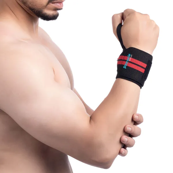 Red_&_Black__Cotton_Gym_Wrist_Band_&_PU_Foam_Donut_Cushion_(Pack_of_2)