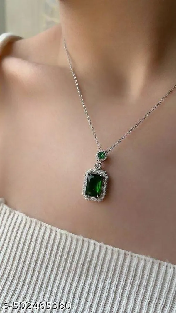 Silver-Tone_Green_Emerald_Pendant_Necklace