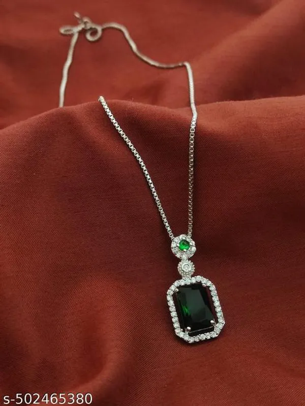 Silver-Tone_Green_Emerald_Pendant_Necklace