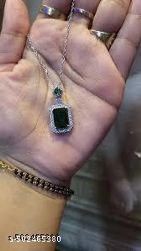 Silver-Tone_Green_Emerald_Pendant_Necklace