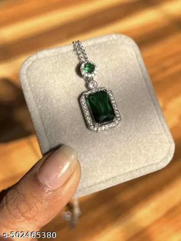 Silver-Tone_Green_Emerald_Pendant_Necklace