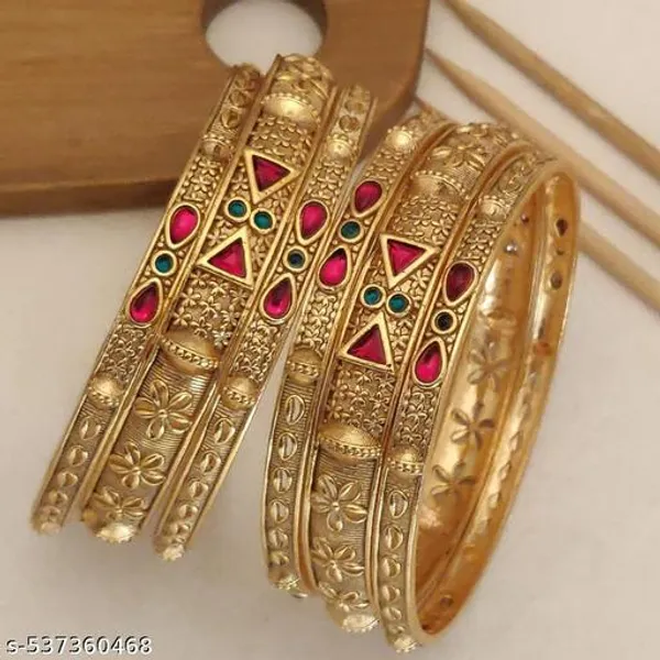 Gold-Plated_6-Piece_Bridal_Bangle_Set_with_Red_&_Green_Stones