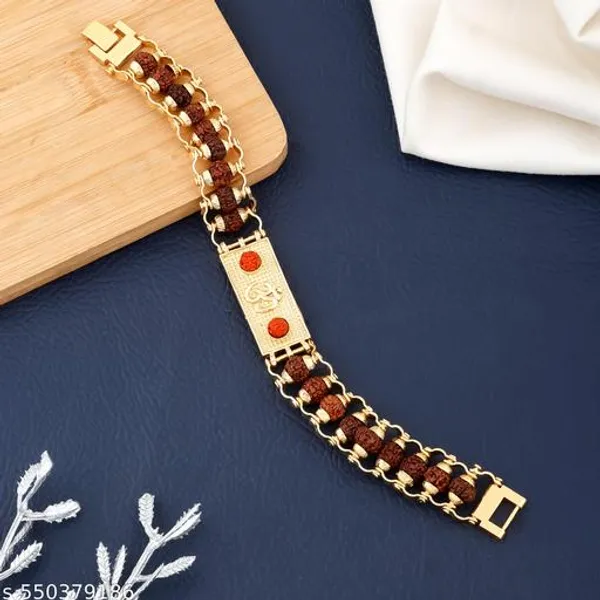 Divine_Gold_Plated_Rudraksh_Bracelet_with_Embossed_Om_Symbol_and_Interlinked_Design_gift_for_boy