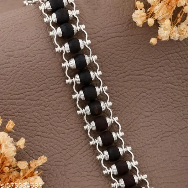 Handcrafted_Authentic_Karungali_Bead_Bracelet,_Silver_Plated_with_Elegant_Interlinked_Chain_&_Secure_Lock