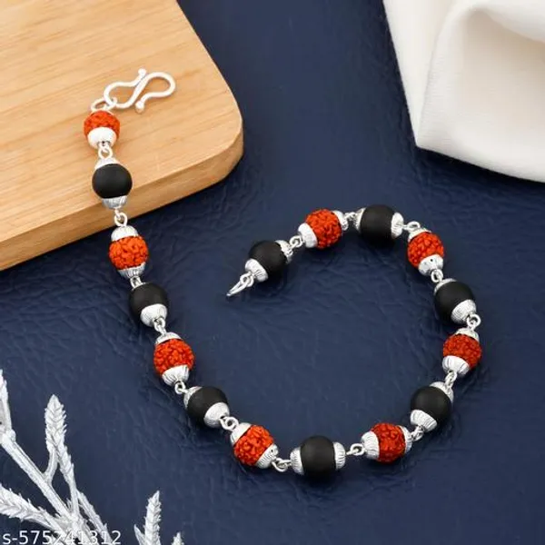 Spiritual_Karungali_Wood_&_Rudraksh_Silver_Plated_Bracelet_with_Traditional_S-Hook_Closure