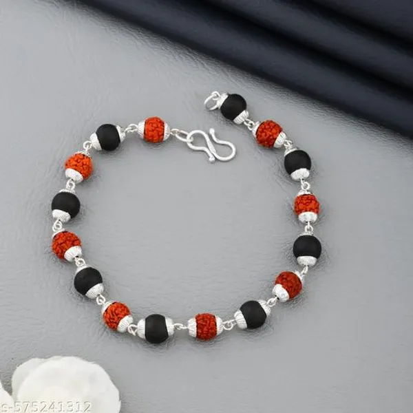 Spiritual_Karungali_Wood_&_Rudraksh_Silver_Plated_Bracelet_with_Traditional_S-Hook_Closure