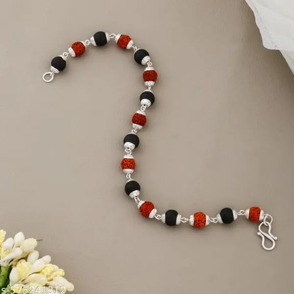 Spiritual_Karungali_Wood_&_Rudraksh_Silver_Plated_Bracelet_with_Traditional_S-Hook_Closure