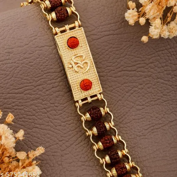 Divine_Gold_Plated_Rudraksh_Bracelet_with_Embossed_Om_Symbol_and_Interlinked_Design