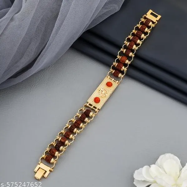 Divine_Gold_Plated_Rudraksh_Bracelet_with_Embossed_Om_Symbol_and_Interlinked_Design