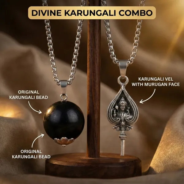 Karungali_Wood_Bead_&_Murugan_Vel_Silver_Chain_Combo_–_Spiritual_Pendant_for_Men