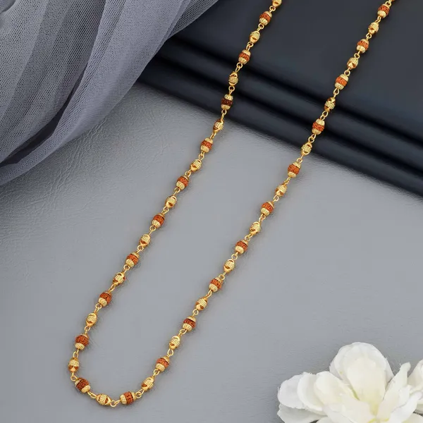 Gold_&_Brown_Metal_Rudraksha_Chain_For_Men_&_Women
