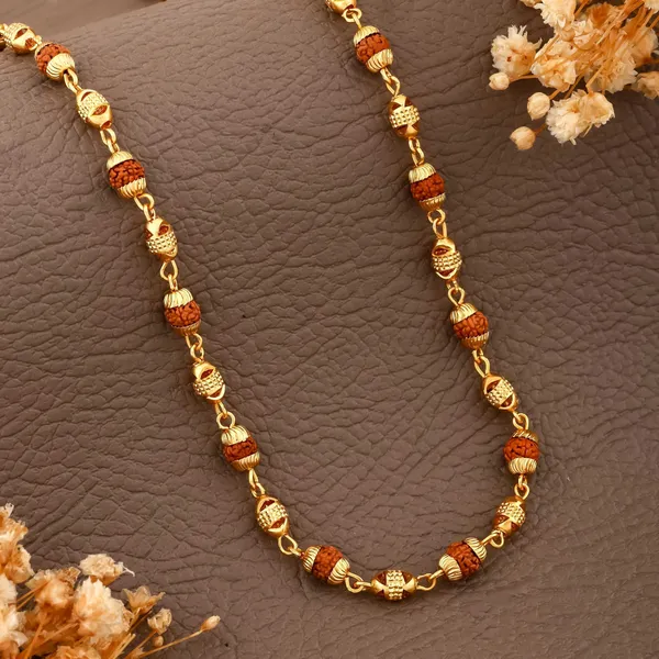 Gold_&_Brown_Metal_Rudraksha_Chain_For_Men_&_Women