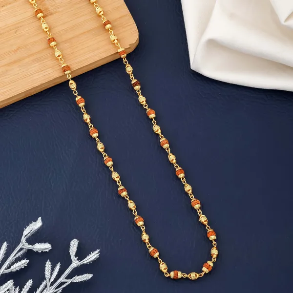 Gold_&_Brown_Metal_Rudraksha_Chain_For_Men_&_Women