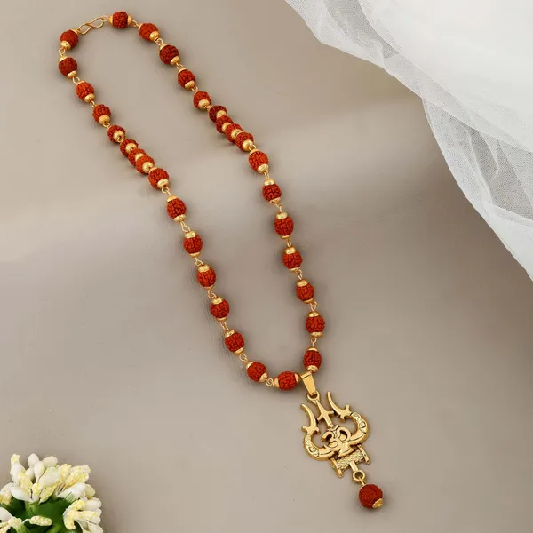Gold_&_Brown_Metal_Rudraksha_Chain_For_Men_&_Women