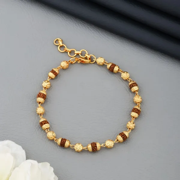 Gold_&_Brown_Brass_Rudraksha_Bracelet_For_Men_&_Women