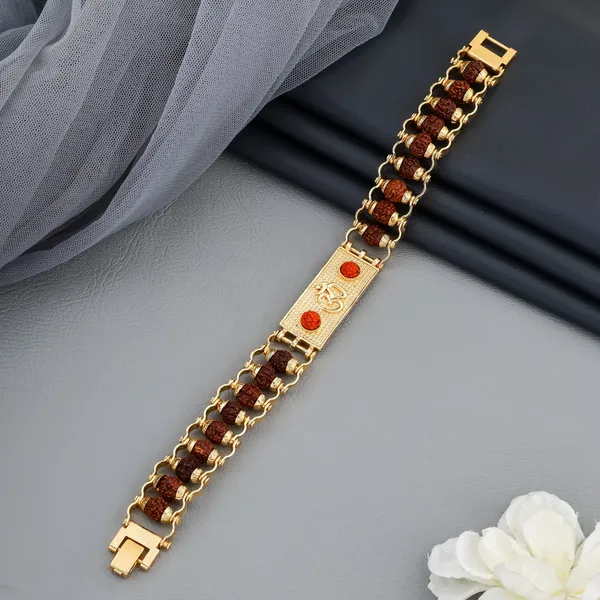 Gold_&_Brown_Brass_Rudraksha_Bracelet_For_Men_&_Women