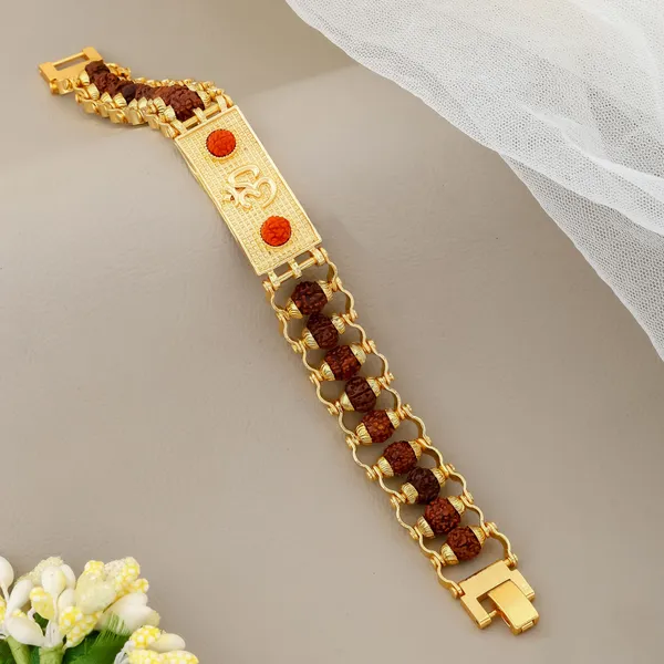 Gold_&_Brown_Brass_Rudraksha_Bracelet_For_Men_&_Women