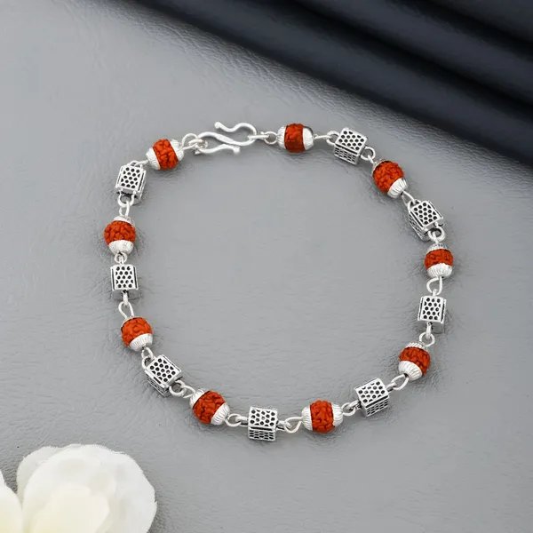 Silver_&_Brown_Metal_Rudraksha_Bracelet_For_Men_&_Women