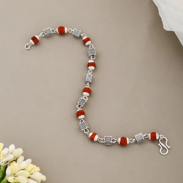 Silver_&_Brown_Metal_Rudraksha_Bracelet_For_Men_&_Women