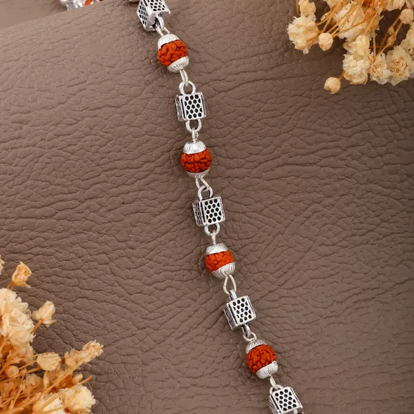 Silver_&_Brown_Metal_Rudraksha_Bracelet_For_Men_&_Women