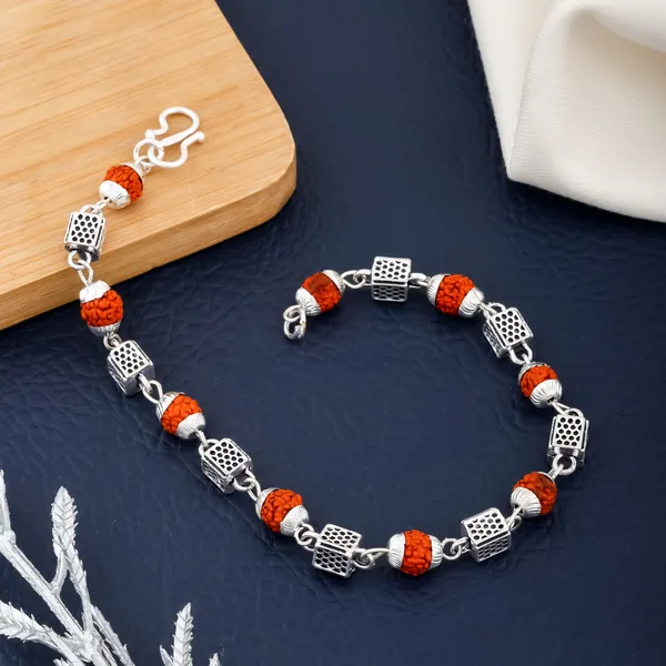 Silver_&_Brown_Metal_Rudraksha_Bracelet_For_Men_&_Women