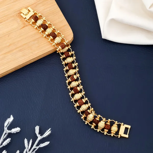 Gold_&_Brown_Brass_Rudraksha_Bracelet_For_Men_&_Women