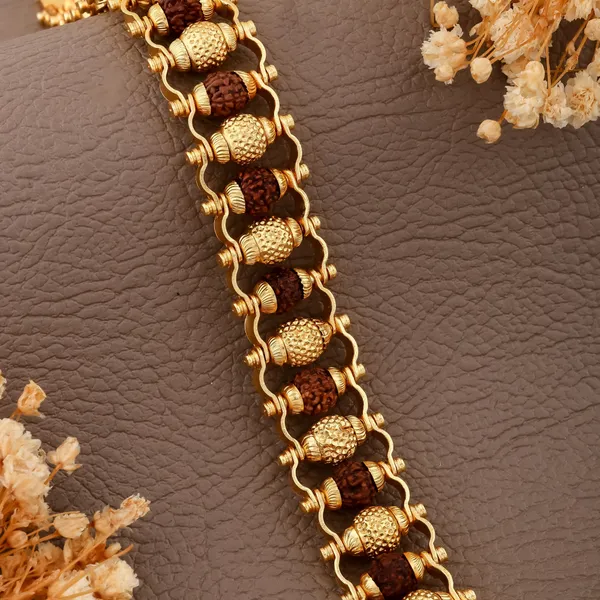 Gold_&_Brown_Brass_Rudraksha_Bracelet_For_Men_&_Women