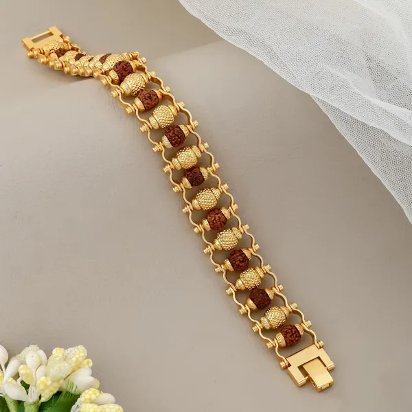 Gold_&_Brown_Brass_Rudraksha_Bracelet_For_Men_&_Women