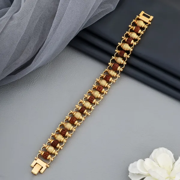 Gold_&_Brown_Brass_Rudraksha_Bracelet_For_Men_&_Women