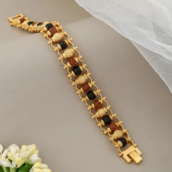 Gold_&_Brown_Brass_Rudraksha_Bracelet_For_Men_&_Women