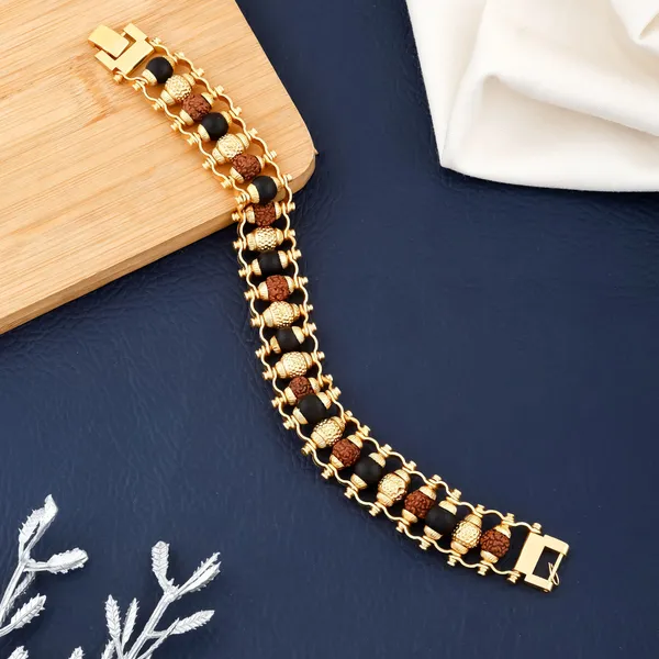 Gold_&_Brown_Brass_Rudraksha_Bracelet_For_Men_&_Women