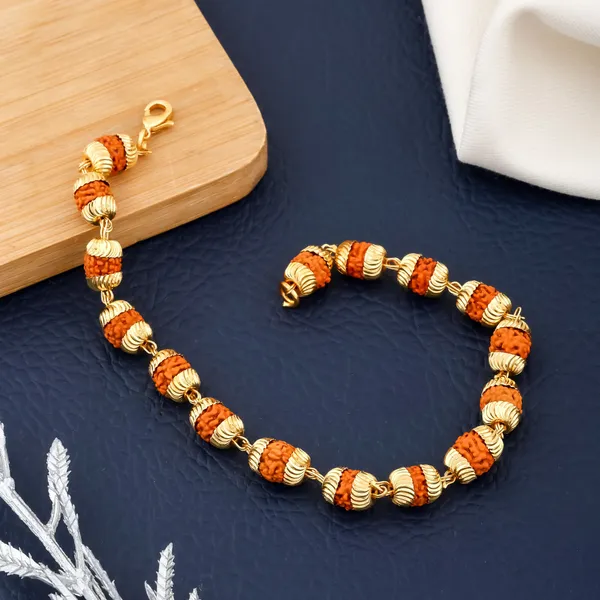 Gold_&_Brown_Brass_Rudraksha_Bracelet_For_Men_&_Women