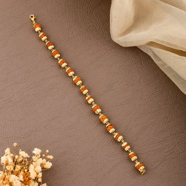 Gold_&_Brown_Brass_Rudraksha_Bracelet_For_Men_&_Women
