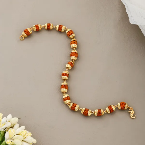 Gold_&_Brown_Brass_Rudraksha_Bracelet_For_Men_&_Women