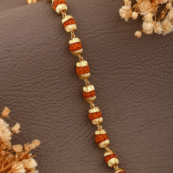 Gold_&_Brown_Brass_Rudraksha_Bracelet_For_Men_&_Women