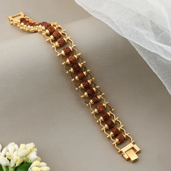 Gold_&_Brown_Brass_Rudraksha_Bracelet_For_Men_&_Women