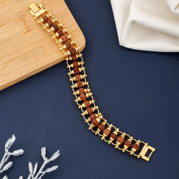 Gold_&_Brown_Brass_Rudraksha_Bracelet_For_Men_&_Women