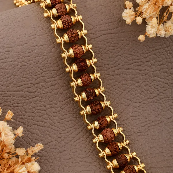 Gold_&_Brown_Brass_Rudraksha_Bracelet_For_Men_&_Women