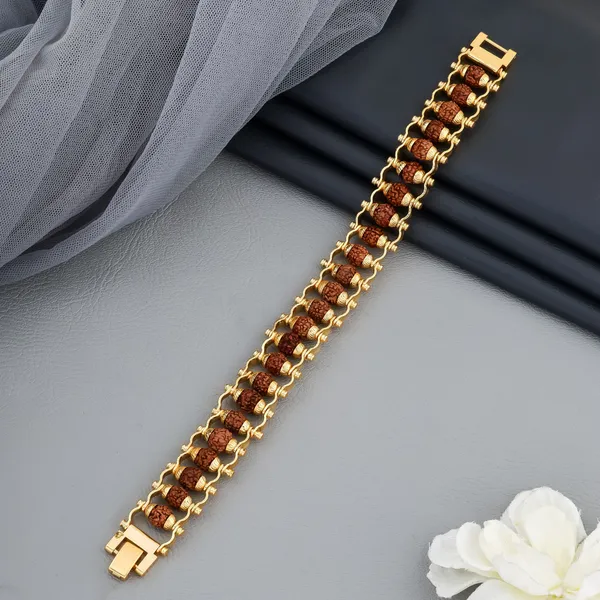 Gold_&_Brown_Brass_Rudraksha_Bracelet_For_Men_&_Women