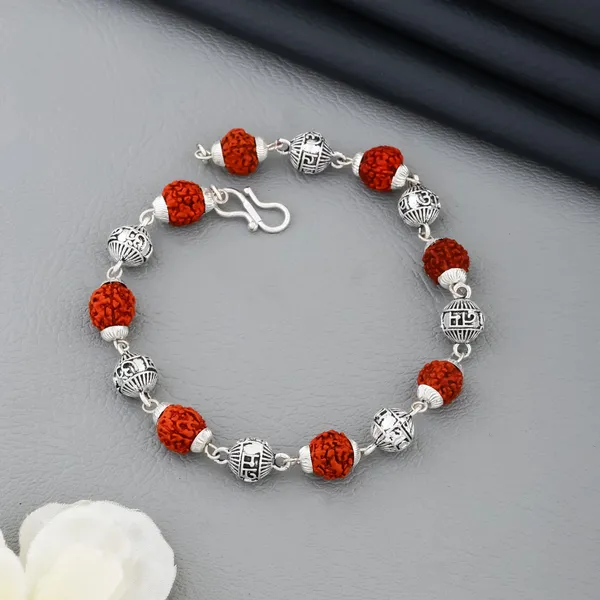 Silver_&_Brown_Metal_Rudraksha_Bracelet_For_Men_&_Women