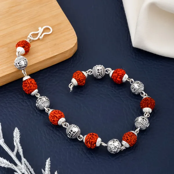 Silver_&_Brown_Metal_Rudraksha_Bracelet_For_Men_&_Women
